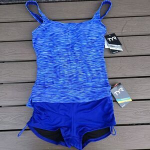 TYR Durafast Women Sonoma Blue Tank (M/8) & Matching Boyshorts (S) New